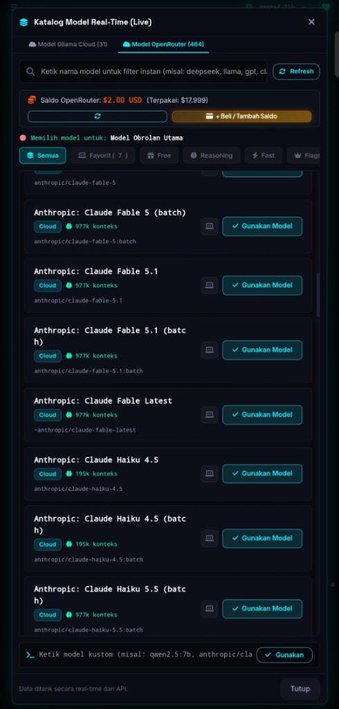 Real-Time Live Model Catalog & OpenRouter Credits